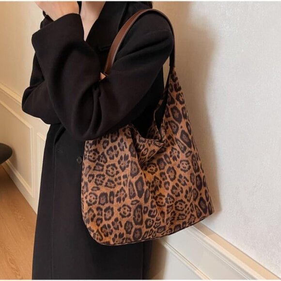 Leopard Print Tote Bag Polyester Large Capacity Stylish Women Shopper - Picture 8 of 8